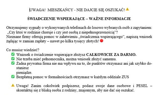 Informacja o świadczeniu wspierającym